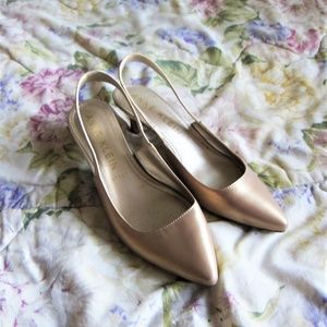 Gold Slingback Kitten Heel Pump Pointed Toe